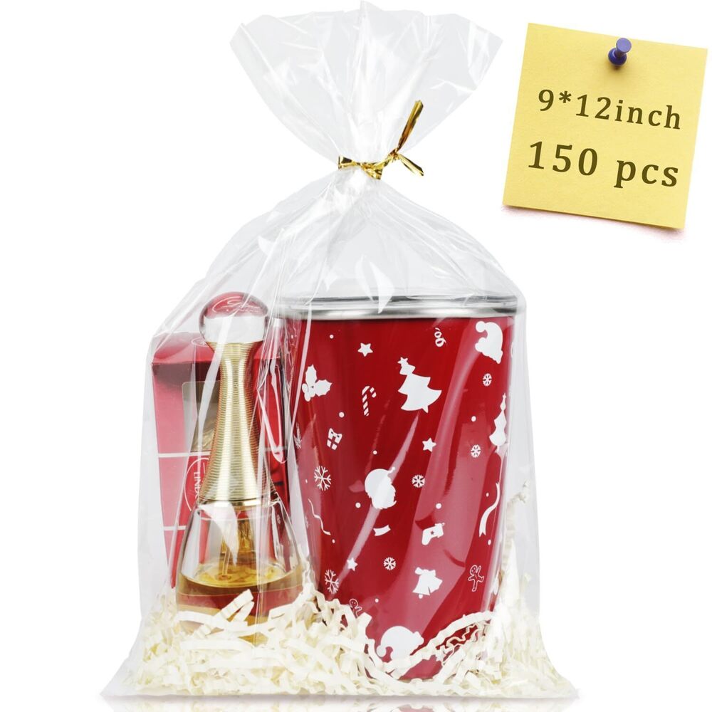 150pcs Cellophane Bags 9x12 Treat Bags with Ties Clear Gift Candy Bag